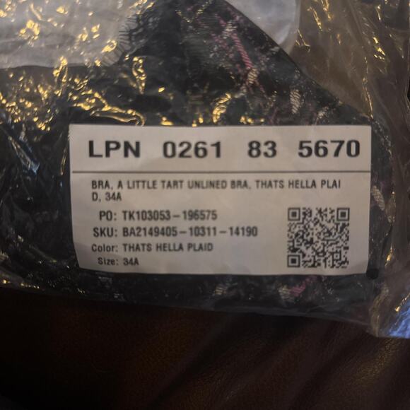 Fenty nwt bra still in bag 34a black multi colored plaid - Picture 4 of 4
